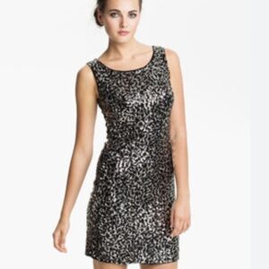 JS Boutique Black and Silver Sequin Sheath Mini Dress Size L